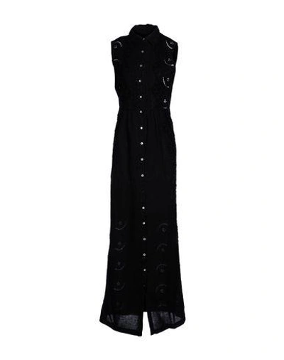120% Lino Long Dresses In Black