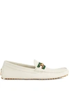 Gucci Web Strap Driving Shoes In White Leather