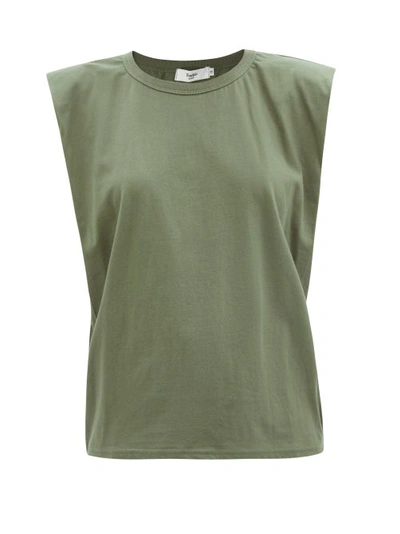 The Frankie Shop Eva Padded-shoulder Organic-cotton Tank Top In Army Green