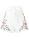 Zimmermann Juliette Belted Scalloped Embroidered Linen Shorts In White,multi