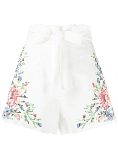 Zimmermann Juliette Belted Scalloped Embroidered Linen Shorts In Ivory