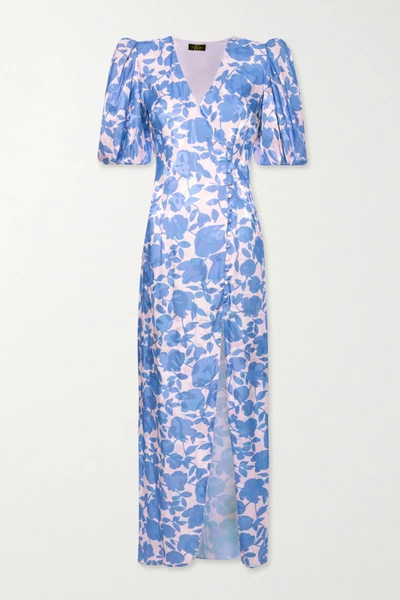 De La Vali Ohio Floral-print Satin-jacquard Dress In Blue