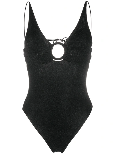 Oseree Lumière Stretch-lurex Swimsuit In Black