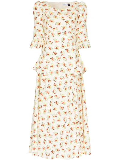Rixo London Quinn Ruffled Floral-print Cotton Midi Dress In Ecru