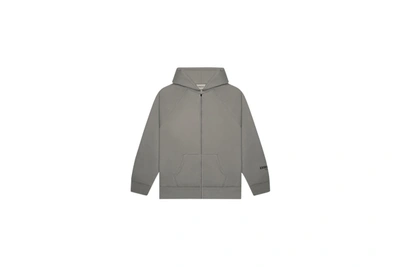 Pre-owned Fear Of God Essentials 3d Silicon Applique Full Zip Up Hoodie Gray Flannel/charcoal