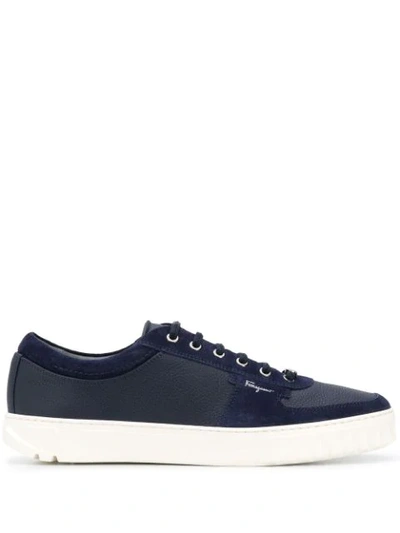 Ferragamo Scuby Leather Sneakers In Blue