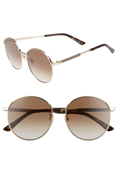 Gucci 58mm Gradient Round Sunglasses In Gold/ Brown