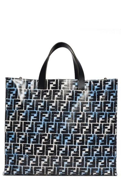 Fendi X Joshua Vides Ff Logo Coated Shopper In Black,light Blue,white