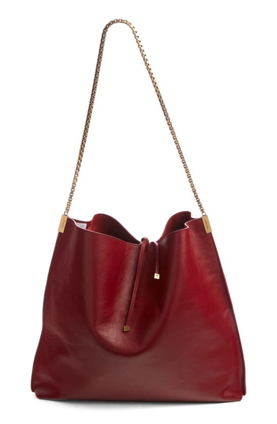 Saint Laurent Suzanne Calfskin Leather Hobo In Rouge Opium