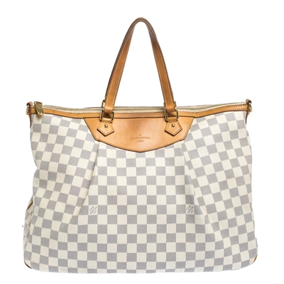 Pre-owned Louis Vuitton Damier Azur Canvas Siracusa Gm Bag In Grey