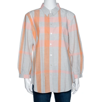 Pre-owned Burberry Brit Grey & Pink Giant Checked Cotton Shirt Xl