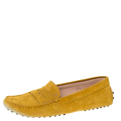 Pre-owned Tod's Yellow Suede Penny Loafers Size 39.5