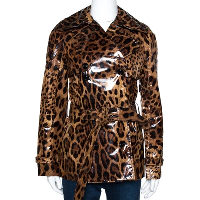 Pre-owned Dolce & Gabbana Brown Leopard Print Belted Trench Coat S