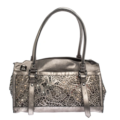 Pre-owned Burberry Metallic Grey Laser Cut Leather Satchel