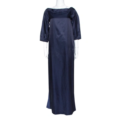 Pre-owned Kenzo Navy Blue Cotton Blend Maxi Dress S