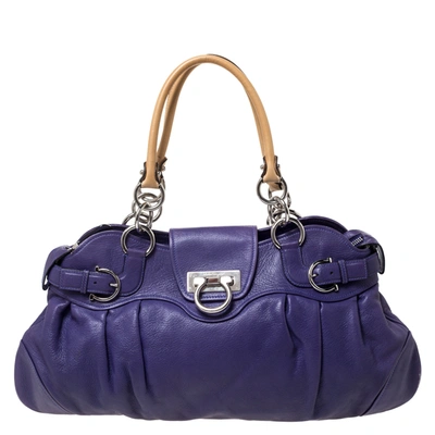 Pre-owned Ferragamo Purple/beige Leather Marissa Satchel