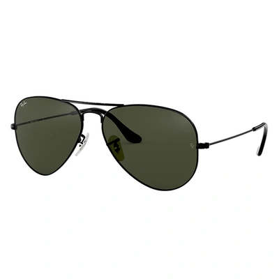 Ray Ban Aviator Classic Sunglasses Black Frame Green Lenses 58-14