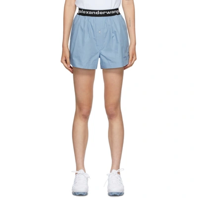 Alexander Wang T Pull-on Pleated Shorts With Logo Elastic In Blue
