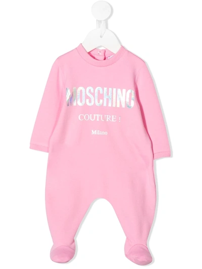 Moschino Babies' Metallic Logo-print Pajamas In Pink