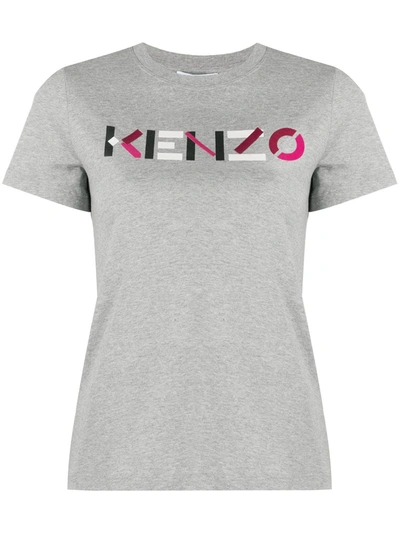 Kenzo Logo Print Cotton Jersey T-shirt In Grey