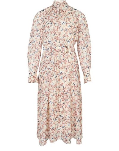 Chloé Printed Dress In White Pink 1