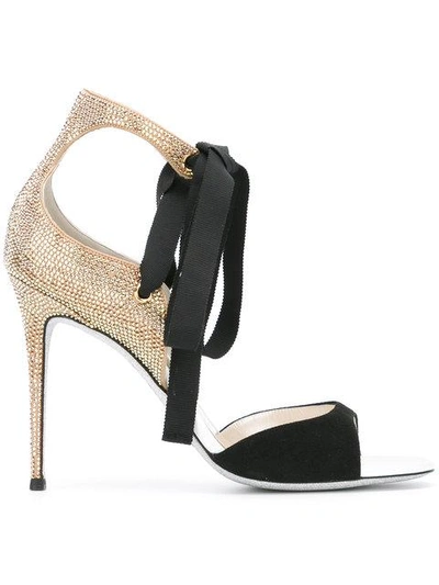 René Caovilla Embellished Ribbon Sandals In Black