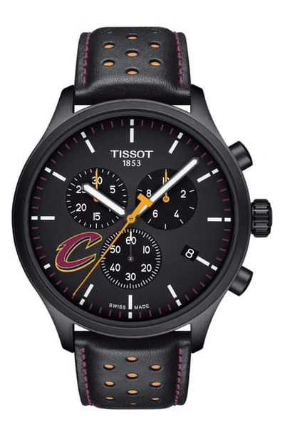 Tissot Chrono Xl Nba Leather Strap Watch, 45mm In Black/ Burgundy
