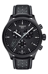Tissot Chrono Xl Nba Leather Strap Watch, 45mm In Black/ Grey