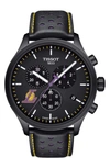 Tissot Chrono Xl Nba Leather Strap Watch, 45mm In Black/ Purple/ Yellow