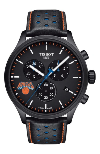 Tissot Chrono Xl Nba Leather Strap Watch, 45mm In Black/ Orange/ Blue