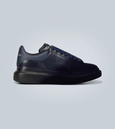 Alexander Mcqueen Oversized Leather And Velvet Sneakers In Blue