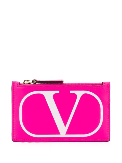 Valentino Garavani Large Vlogo Flat Leather Pouch In Pink