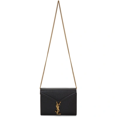 Saint Laurent Cassandre Ysl Monogram Leather Wallet On Chain In Black