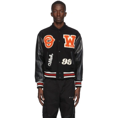 Off-white Logo-patch Arrows Varsity Jacket In Black