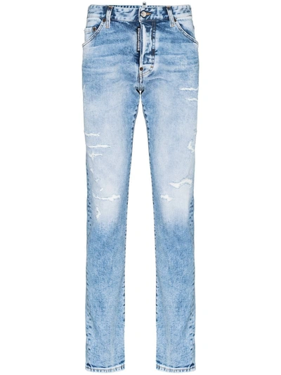 Dsquared2 Distressed Straight Leg Jeans In Blue