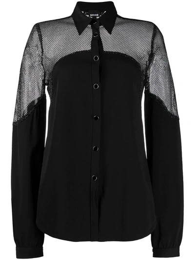 Just Cavalli Mesh Panel Long Sleeve Shirt In Black