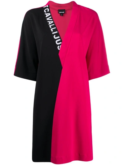 Just Cavalli Colour-block V-neck Dress In Pink