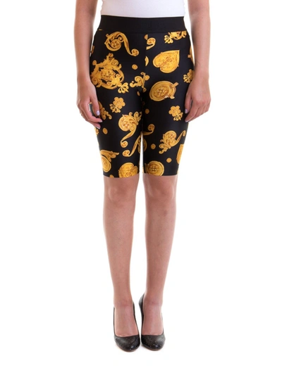 Versace Jeans Couture Patterned Tight Short Pants In Black And Yellow
