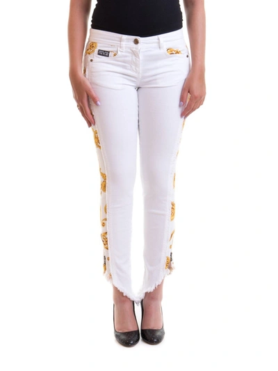 Versace Jeans Couture Patterned Bands Jeans In White