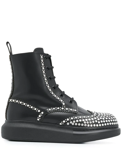 Alexander Mcqueen Studded Leather Exaggerated-sole Ankle Boots In Black