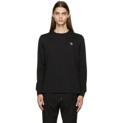 Ps By Paul Smith Long Sleeve Zebra Crew Neck Top In Black
