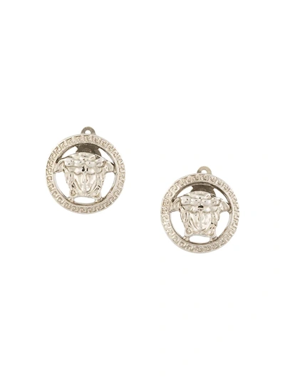 Pre-owned Versace Medusa Earrings And Hair Clip Set In Silver