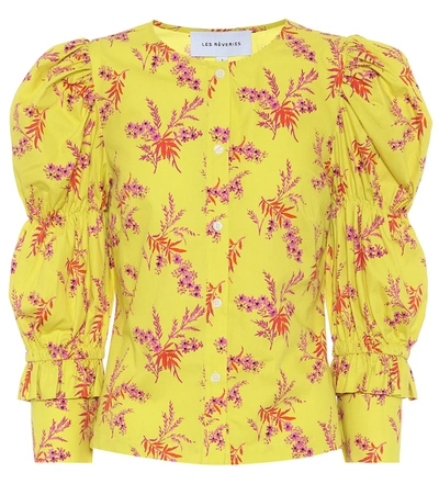 Les Rêveries Floral Cotton Poplin Blouse In Yellow