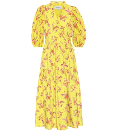 Les Rêveries Floral Cotton Poplin Midi Dress In Yellow
