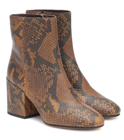 Dries Van Noten Snake-effect Leather Ankle Boots In Brown