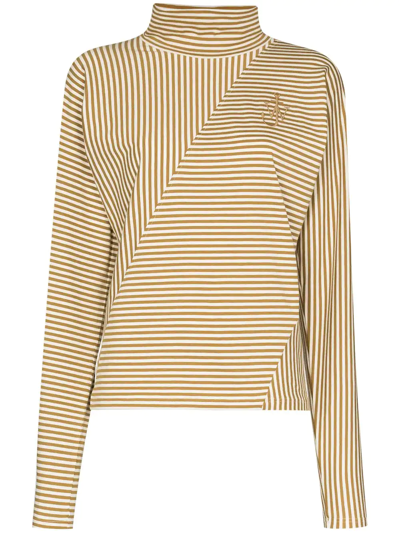 Jw Anderson Striped Stretch-cotton Mock-neck Top In White