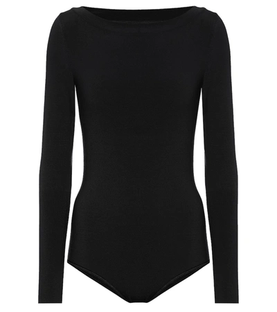 Alaïa Boatneck Long-sleeve Knit Bodysuit In Black