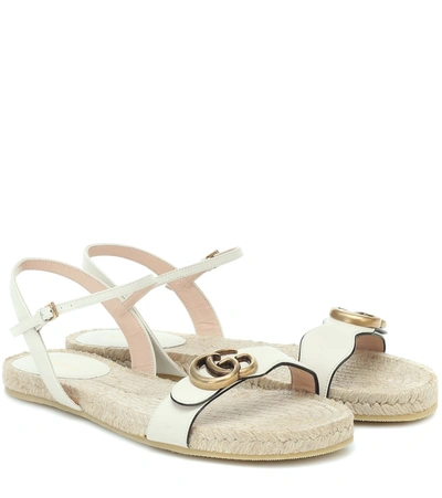 Gucci Gg Leather Espadrille Sandals In White
