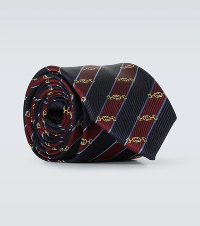 Gucci Interlocking G Horsebit Jacquard Silk Tie In Bordeaux,blue