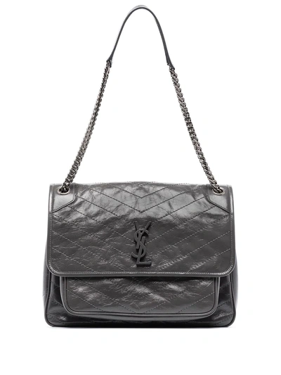 Saint Laurent Large Niki Crinkled Matelassé Leather Shoulder Bag In Black